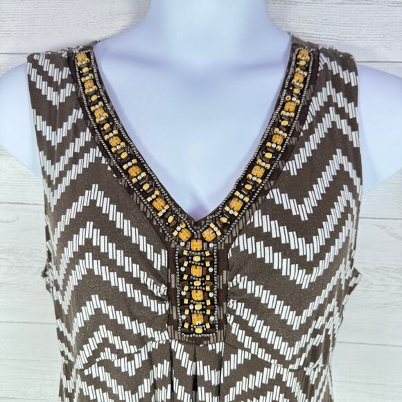 VTG Chicos Y2k size 2 Large brown white beaded maxi dress resort beach retro USA - Picture 3 of 8